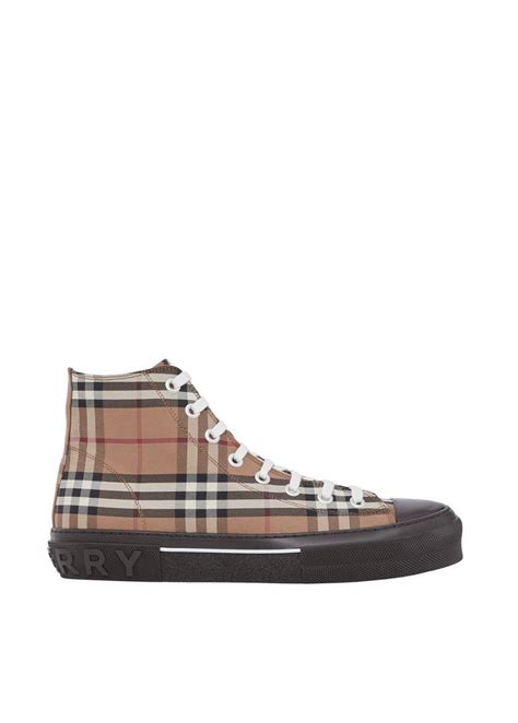 burberry mens white high top sneakers|check cotton high top sneakers.